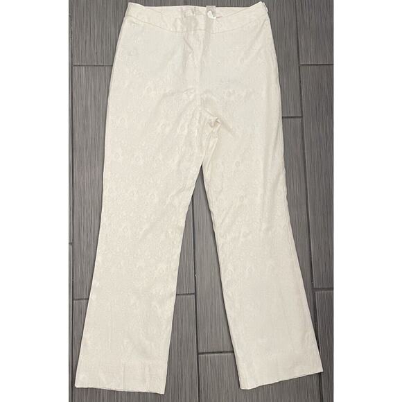 White Mini Floral Brocade Womens Straight Leg Dress Pants Size 6 White Textured - Picture 1 of 6